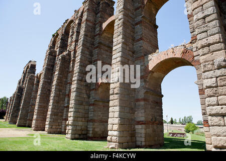 Roman Aqueduct of Merida Los Milagros. Extremadura, Spain. East side Stock Photo