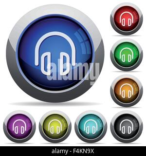Set of round glossy headset buttons. Arranged layer structure. Stock Vector