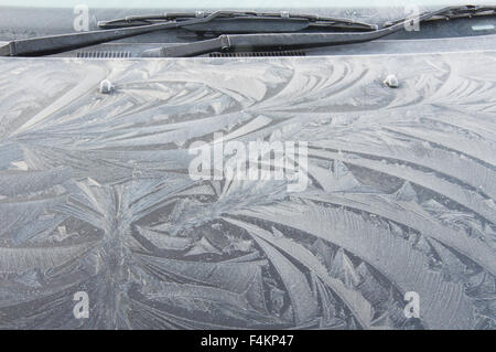 Frost patterns on car bonnet, Scotland,  UK Stock Photo