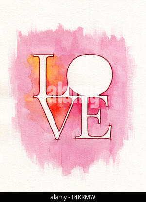 Word LOVE over abstract watercolor painting Stock Photo