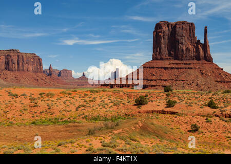 West Mitten and Sentinel Mesa, Monument Valley, Arizona, USA Stock Photo