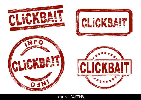 Set of stylized red stamps showing the term clickbait. All on white background Stock Photo