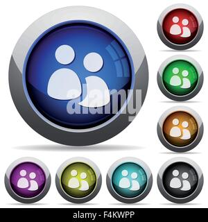 Set of round glossy user group buttons. Arranged layer structure. Stock Vector
