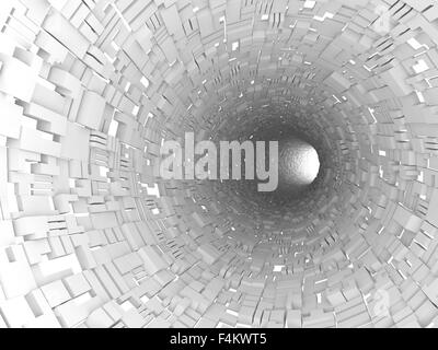 Abstract white tunnel interior with technological extruded segments. Digital 3d illustration Stock Photo