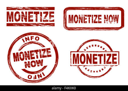 Set of stylized red stamps showing the term monetize. All on white background Stock Photo