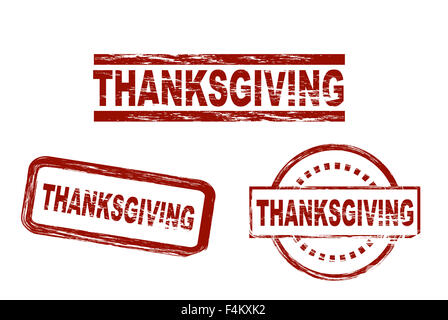 Set of stylized red stamps showing the term thanksgiving. All on white background Stock Photo