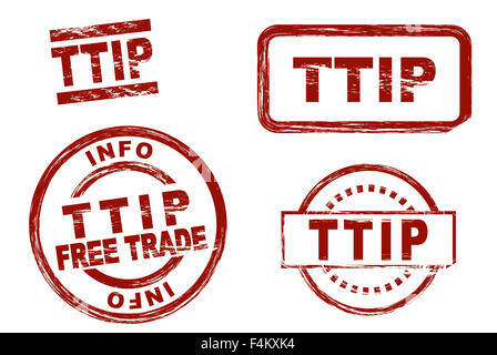Set of stylized red stamps showing the term TTIP. All on white background Stock Photo
