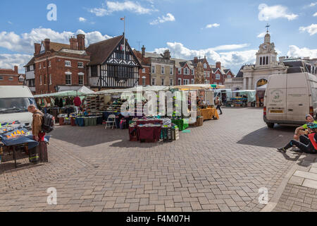 The market stalls on Market Square, Saffron Walden, Essex, UK Stock Photo