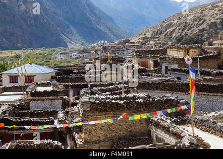 Rooftop view, Marpha village, Mustang, Nepal. Stock Photo