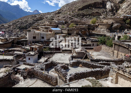 Rooftop view, Marpha village, Mustang, Nepal. Stock Photo