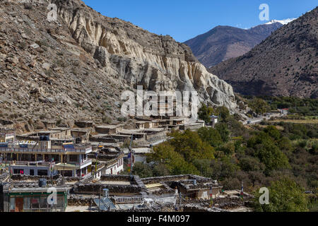 View over Marpha village, Mustang, Nepal. Stock Photo