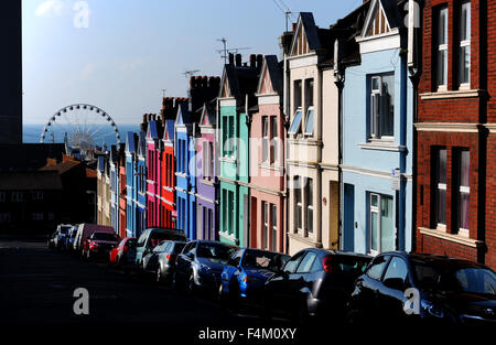 Blaker Street in Brighton with its famous terraced housing all painted in different colours UK Stock Photo