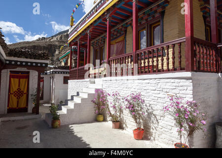 Courtyard, Marpha gompa, Mustang, Nepal. Marpha is a village in Mustang District in the Dhawalagiri Zone of northern Nepal. Stock Photo