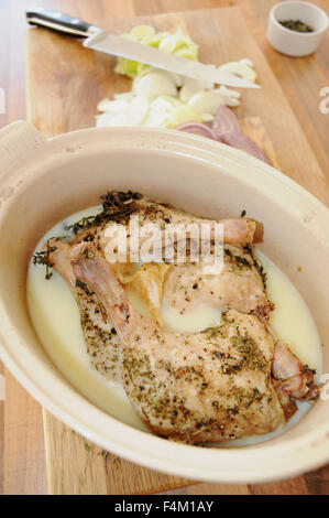 Homemade confit of duck legs cooked in duck fat Stock Photo