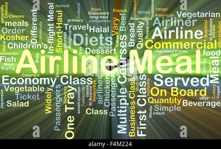 Background concept wordcloud illustration of airline meal glowing light Stock Photo