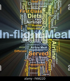 Background concept wordcloud illustration of in-flight meal glowing light Stock Photo