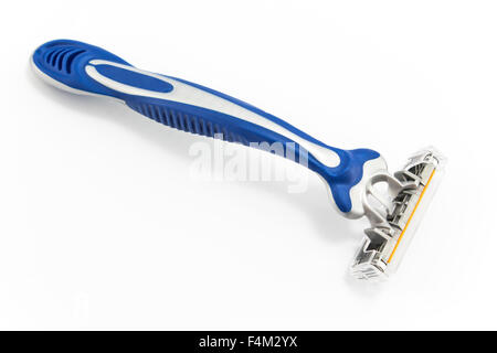 Blue razor isolated on white. Stock Photo