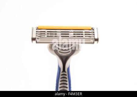 Blue razor isolated on white. Stock Photo