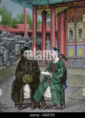 Asia. China. High Chinese officials, 1900. Engraving, 19th century. Color. Stock Photo