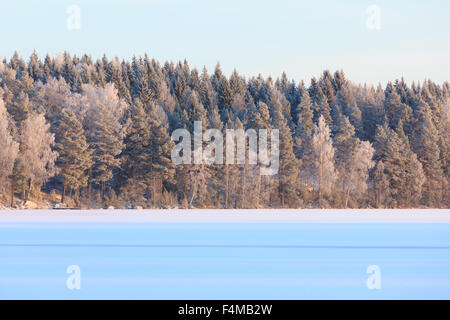 Winter lake scenery in finland Stock Photo