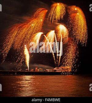 Blackpool fireworks creating a spectacular Golden Shower Stock Photo
