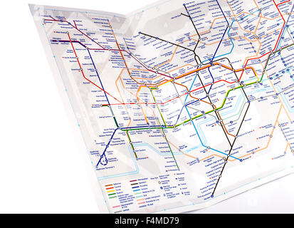 LONDON, UK - OCTOBER 19TH 2015: An abstract shot of an open London Undergroud Tube Map, on 19th October 2015. Stock Photo