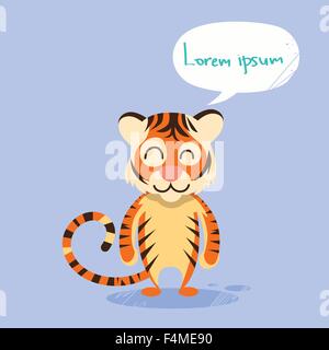 Cartoon Tiger Smile Show Two Finger Peace Gesture Emotion Stock Vector
