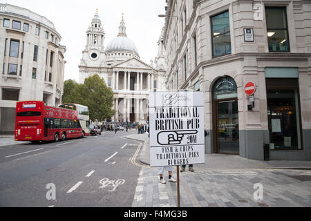 A street scene at London's Ludgate Hill, looking east towards St. Paul's Cathedral. Stock Photo
