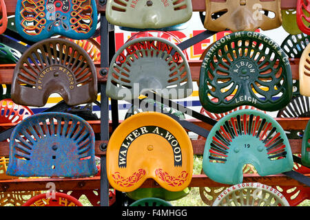 Vintage tractor seat collection. Stock Photo