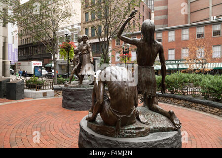 The Boston Irish Famine Memorial statue by Robert Shaw, Boston city center, Boston, Massachusetts USA Stock Photo