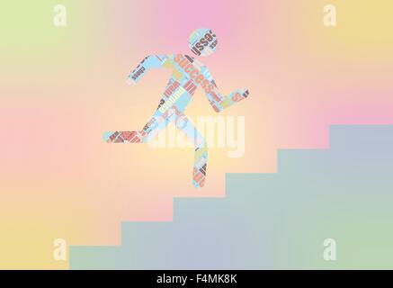 Man on Stairs going up. Flat web icon or sign isolated on grey background. Collection modern trend concept design style vector illustration symbol Stock Vector