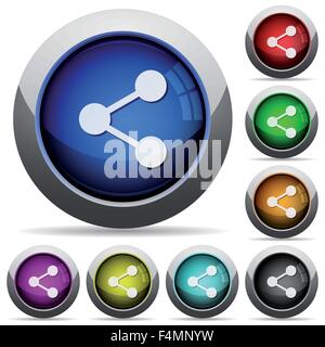 Set of round glossy share buttons. Arranged layer structure. Stock Vector