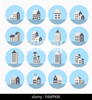 set of Building icon with flat style design vector Stock Vector Image ...