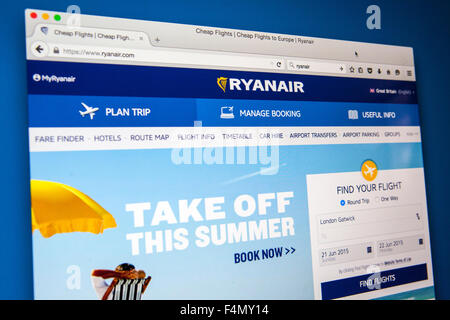 LONDON, UK - JUNE 21ST 2015: Looking on the homepage of the RyanAir website, on 21st June 2015.