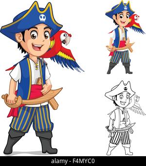 Pirate Kid Holding Wooden Sword Vector Cartoon Clip Art Stock Vector 