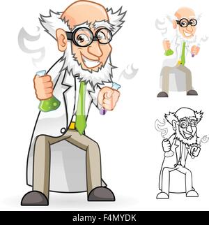 Scientist Cartoon Character Holding a Beaker and Test Tube Stock Vector