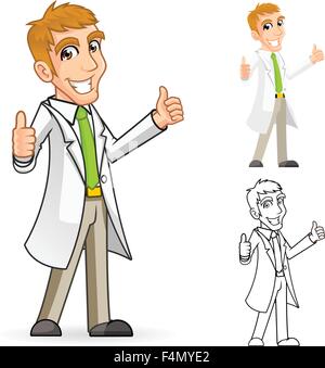 Scientist Cartoon Character with Thumbs Up Arms Stock Vector