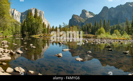 El Capitan and Merced River Panorama, Yosemite NP, California, USA Stock Photo