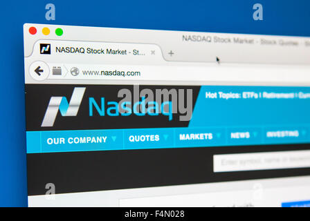LONDON, UK - JUNE 19TH 2015: The official website of the NASDAQ stock market, on 19th June 2015. Stock Photo