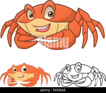 High Quality Crab Cartoon Character Include Flat Design and Line Art Version Stock Vector