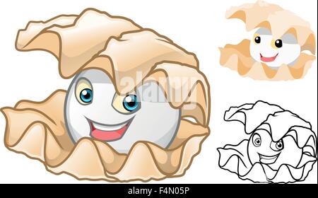 High Quality Pearl Shell Cartoon Character Include Flat Design and Line Art Version Stock Vector