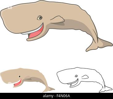 High Quality Sperm Whale Cartoon Character Include Flat Design and Line Art Version Stock Vector