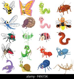 Set of Insect Cartoon Character Flat Design Vector Illustration Stock Vector
