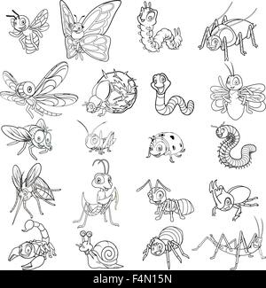 Set of Insect Cartoon Character Line Art Outlined Vector Illustration Stock Vector