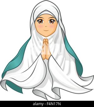 High Quality Muslim Woman Wearing White Veil with Welcoming Arms Stock Vector