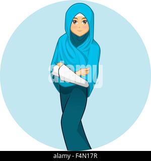 Modern Muslim Woman with Folded Arms Wearing Blue Veil Stock Vector