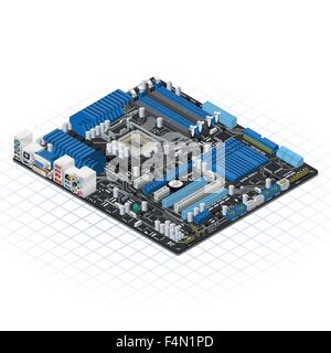 Isometric Motherboard Vector Illustration Stock Vector