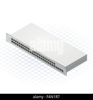 Isometric Switch with Fourty Eight Port Vector Illustration Stock Vector