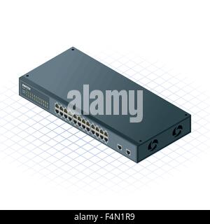 Isometric Switch 24 Ports with 2 Uplink Ports Vector Illustration Stock Vector
