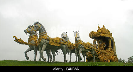 Statue of lord Krishna and Arjuna in Murudeshwar, Karnataka, India. Stock Photo